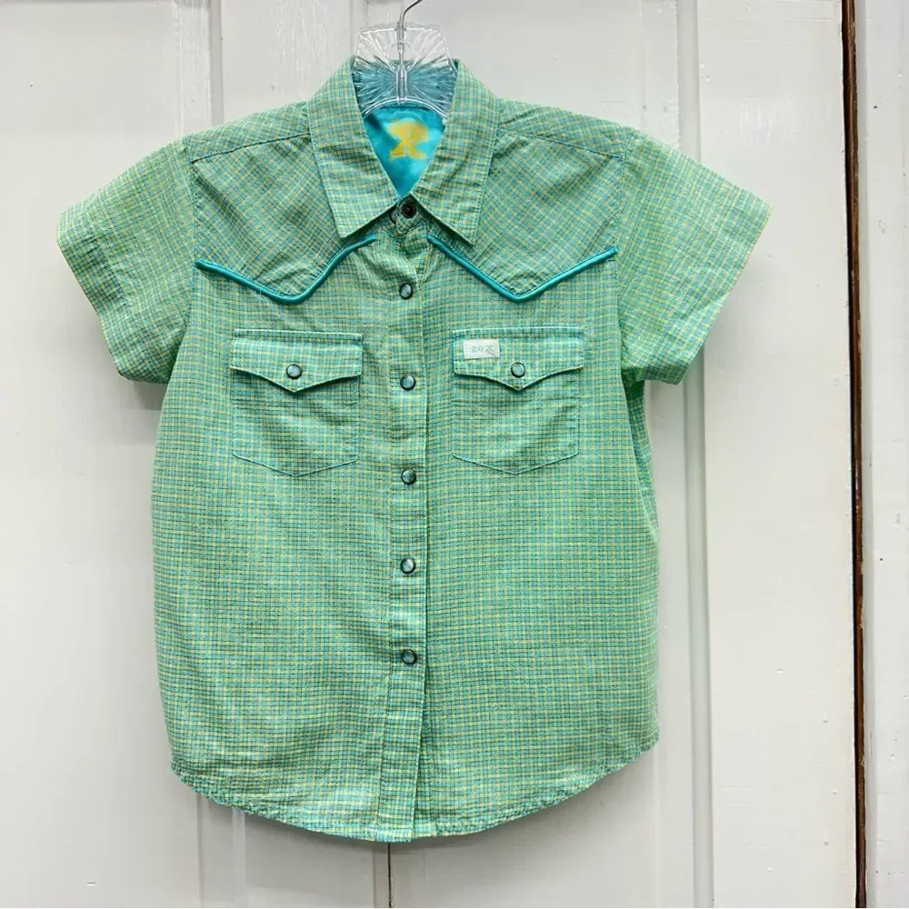 Twenty X 20x Wrangler western wear short sleeve pearl snap shirt girls‎ small 6